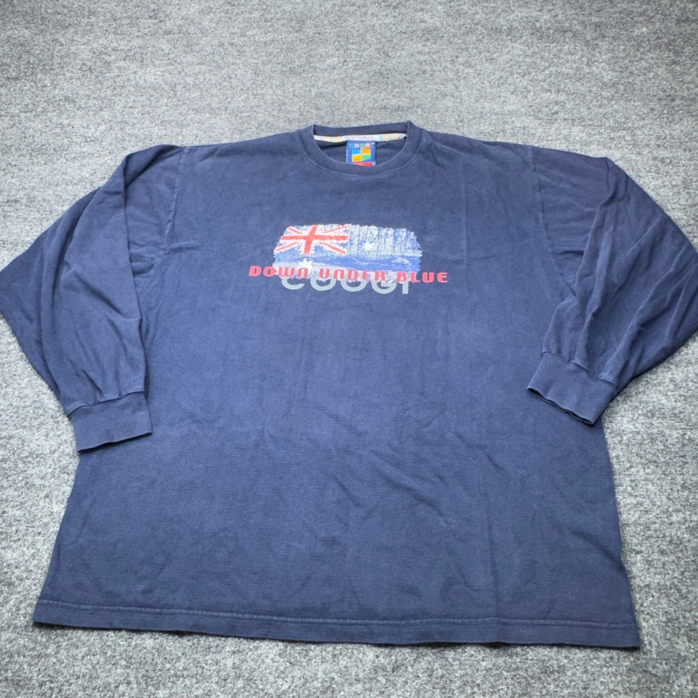 Vintage COOGI Australia Sport Shirt Mens 2XL Blue Down Under Long Sleeve Graphic